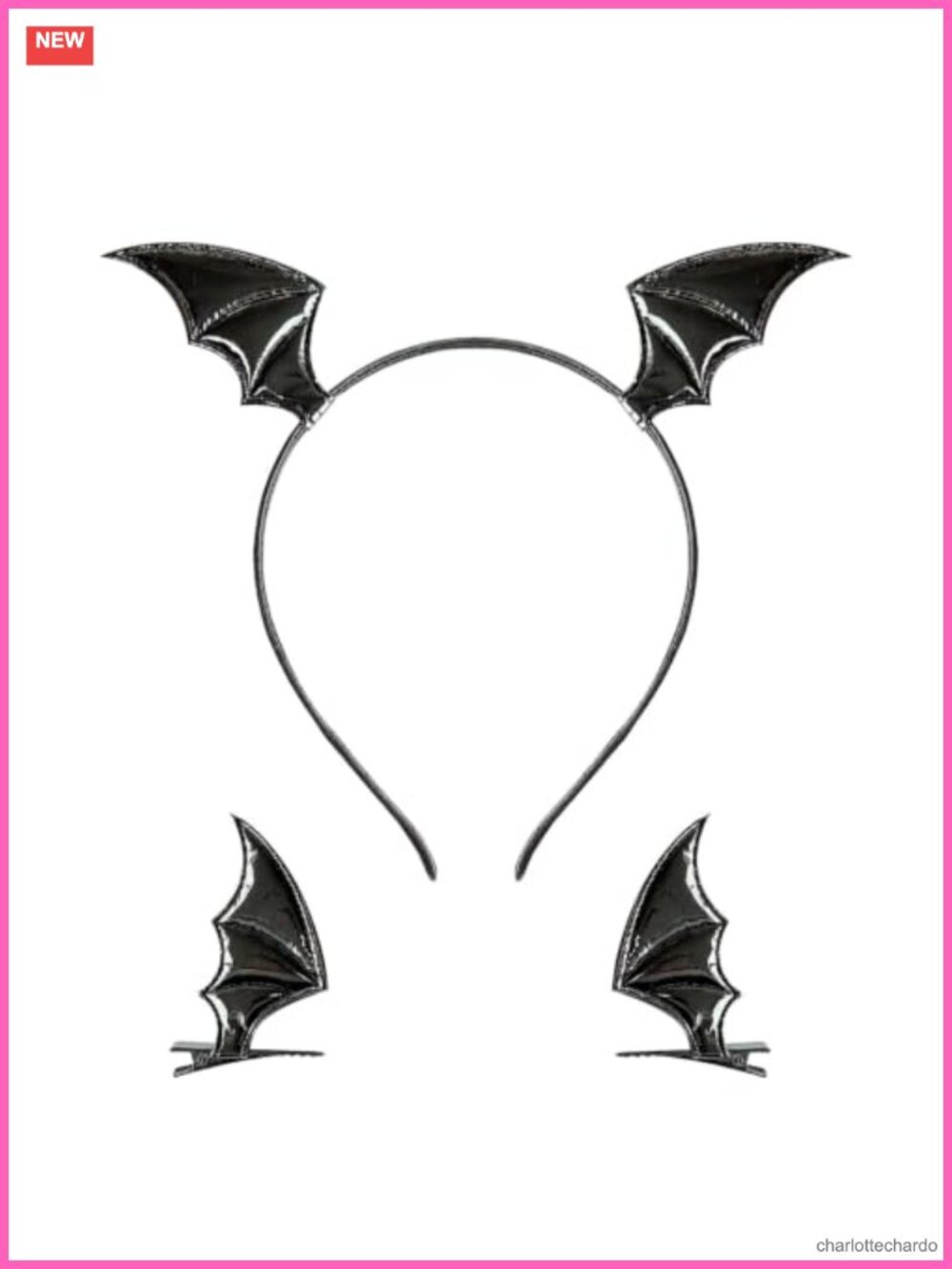 PU Leather Bat Wing Headband & Hair Clip Set Gothic Halloween Cosplay Accessory